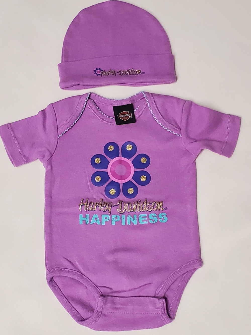2pc Baby 3-6M Harley Davidson Bodysuit & Beanie Bundle